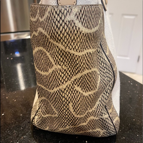 TORY BURCH PYTHON SNAKESKIN LEATHER COLOR BLOCK W/CANVAS SHOULDER BAG HANDBAG - Picture 9 of 16